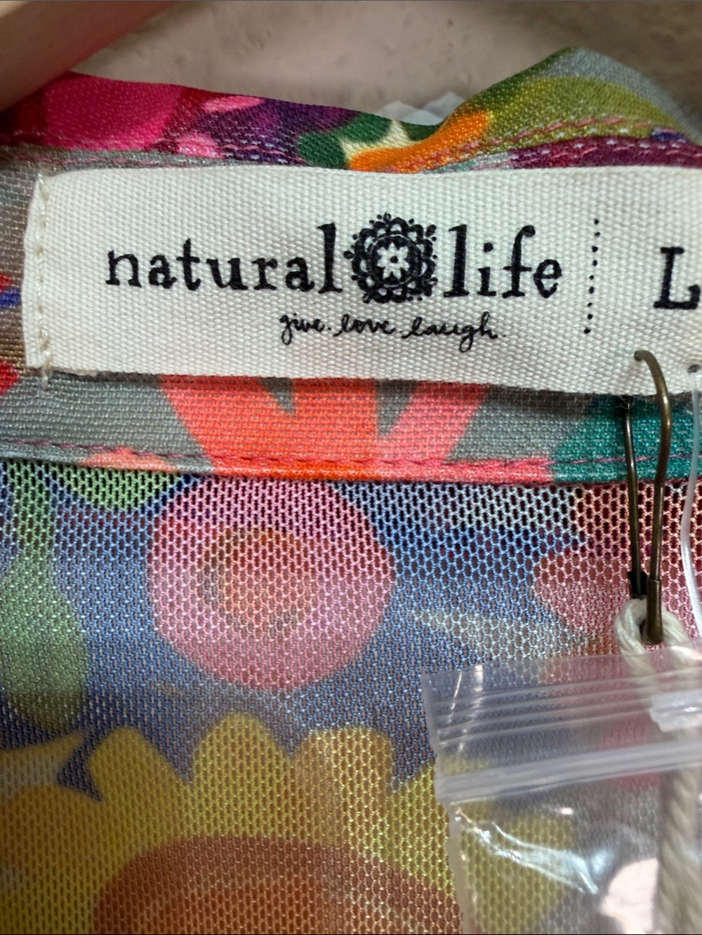 Natural Life Size L Colorful Floral Button Front Long Sleeve Boho Festival NWT - Picture 4 of 7